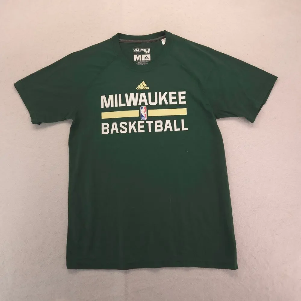 Adidas Milwakee Bucks Graphic Basketball T Shirt Mens Size Medum M Green